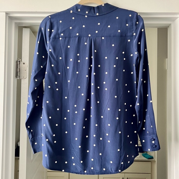 NEW Sezane Navy Polka Dot Silk Shirt - Picture 4 of 5